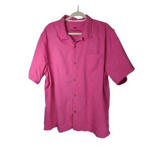 Tommy Bahama Silk‎ Shirt Mens XL Pink Jacquard